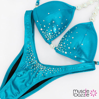 Affordable aqua blue figure competition suit